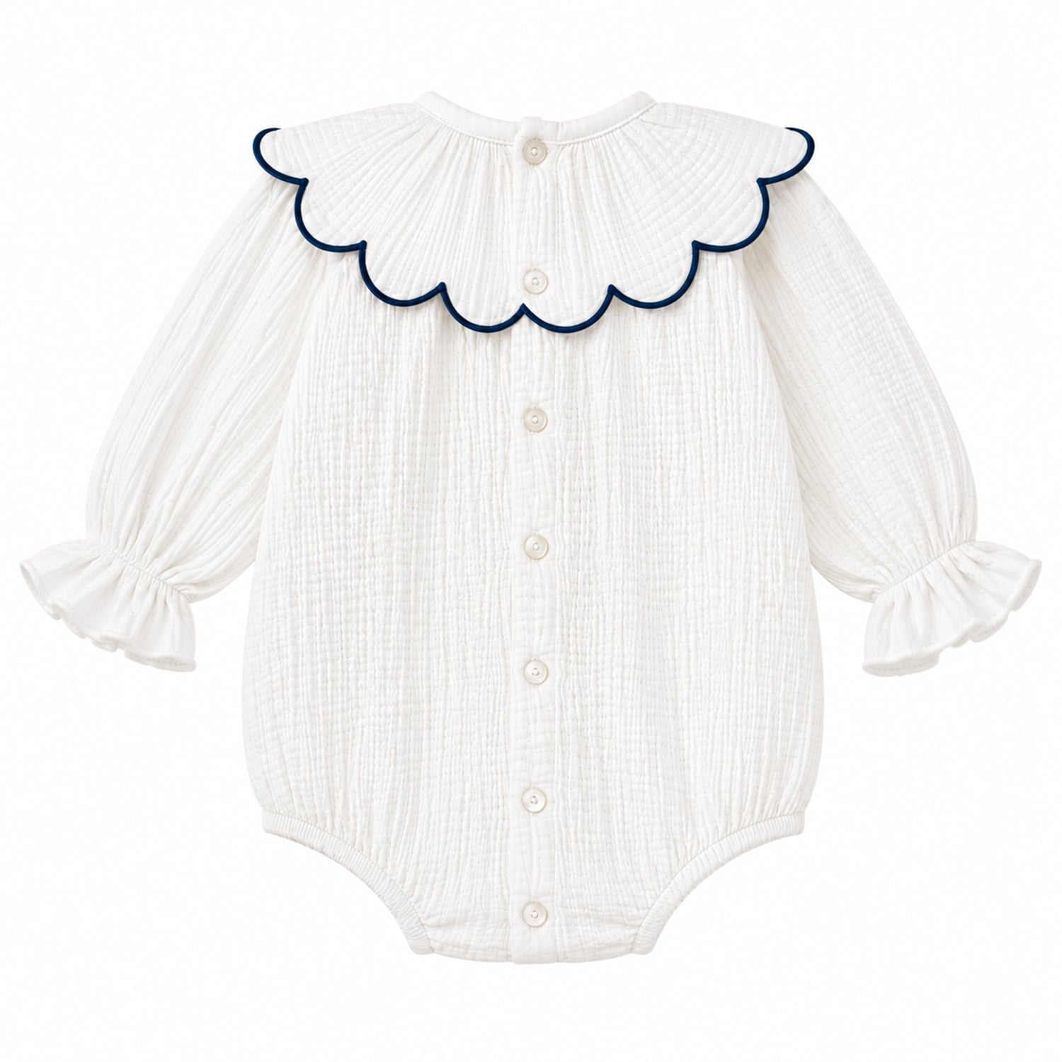 Off White With Navy Trim Crepe Romper