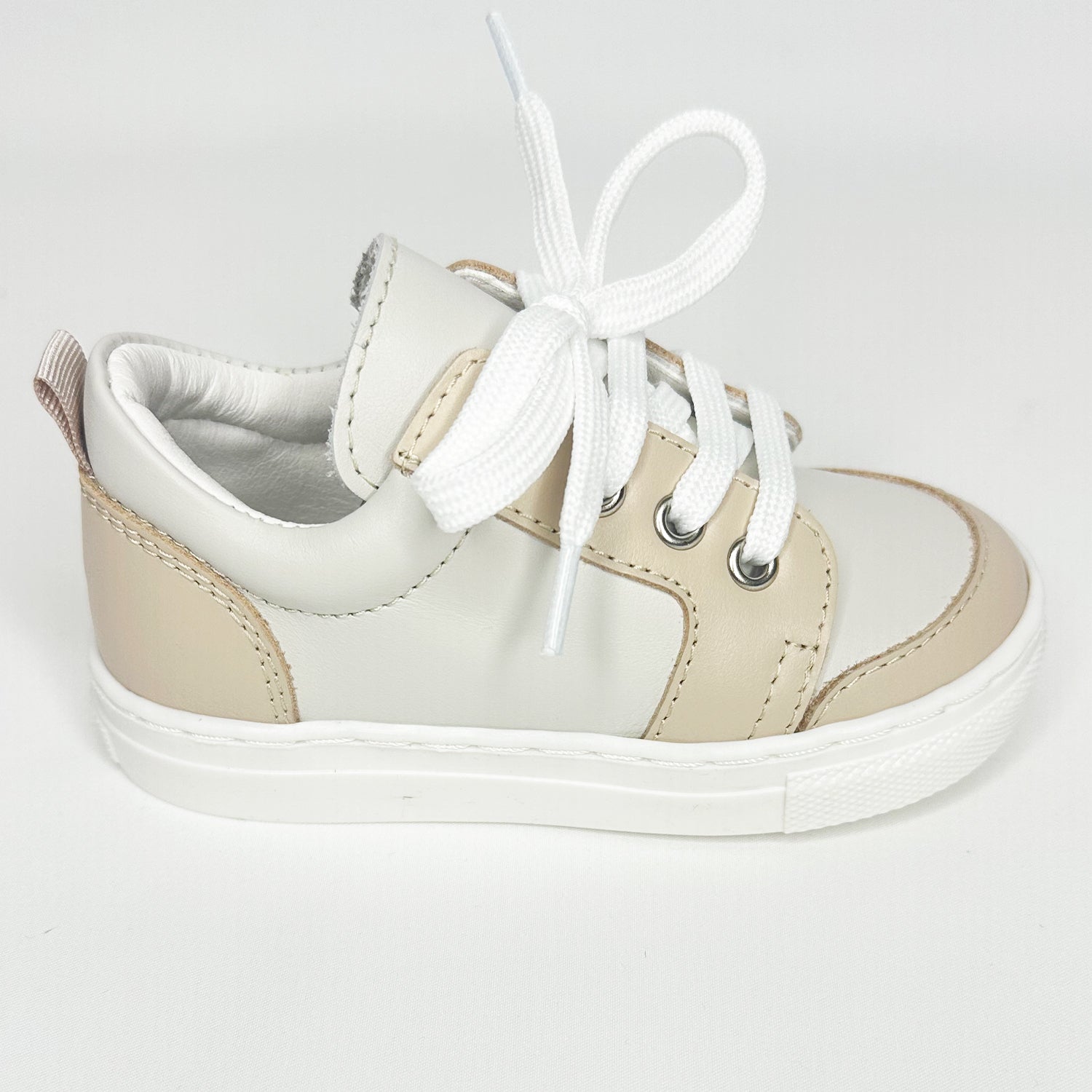 Nude & Beige Trim Leather Trainers