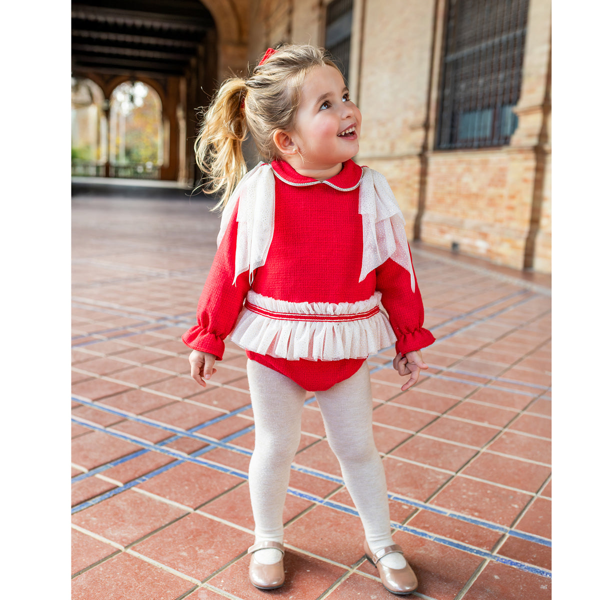 Red Tulle Trim Bloomer Set