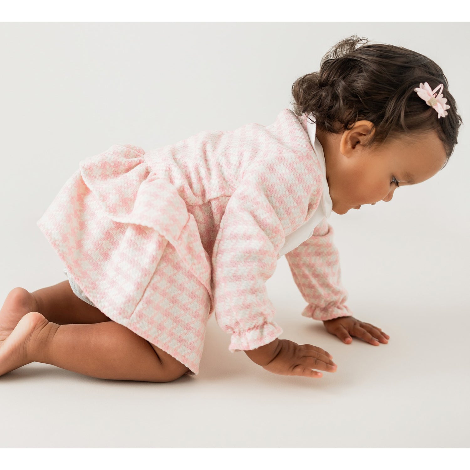 Pink Hounds Tooth Tiered Dress