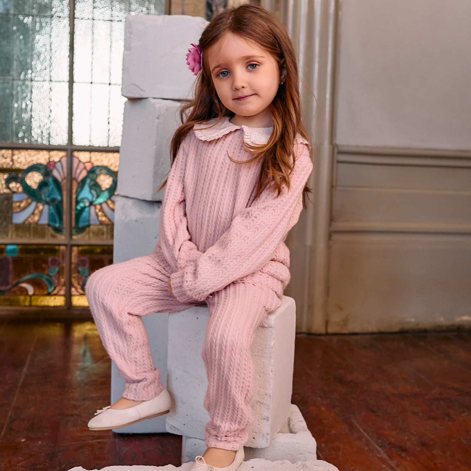 Pink Knit Frill Collar Outfit