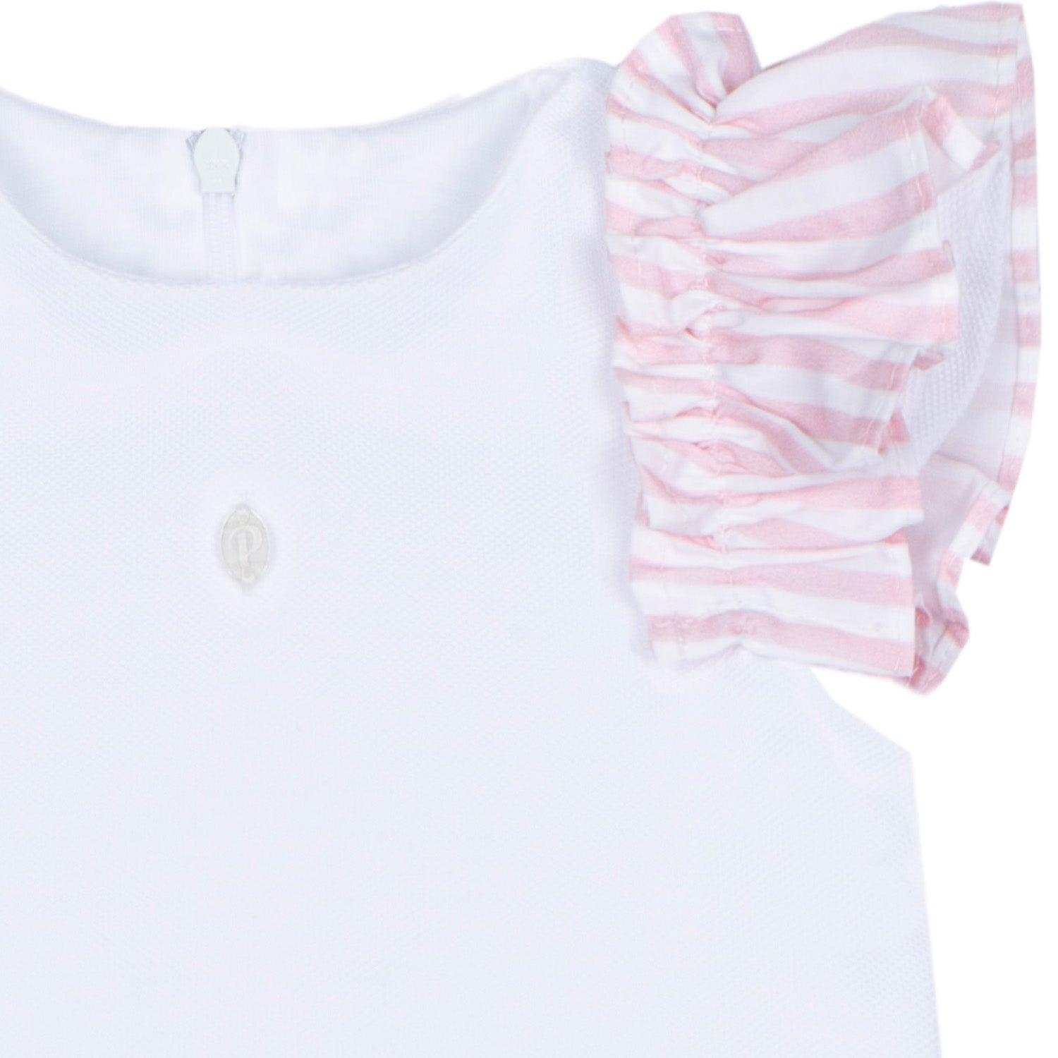 White & Pink Stripe Trim Dress