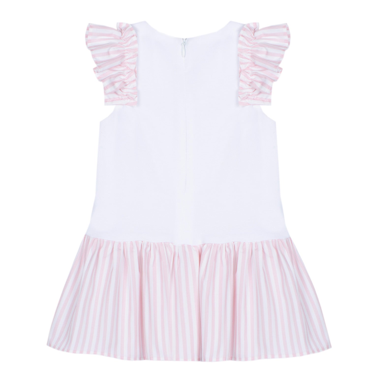 White & Pink Stripe Trim Dress