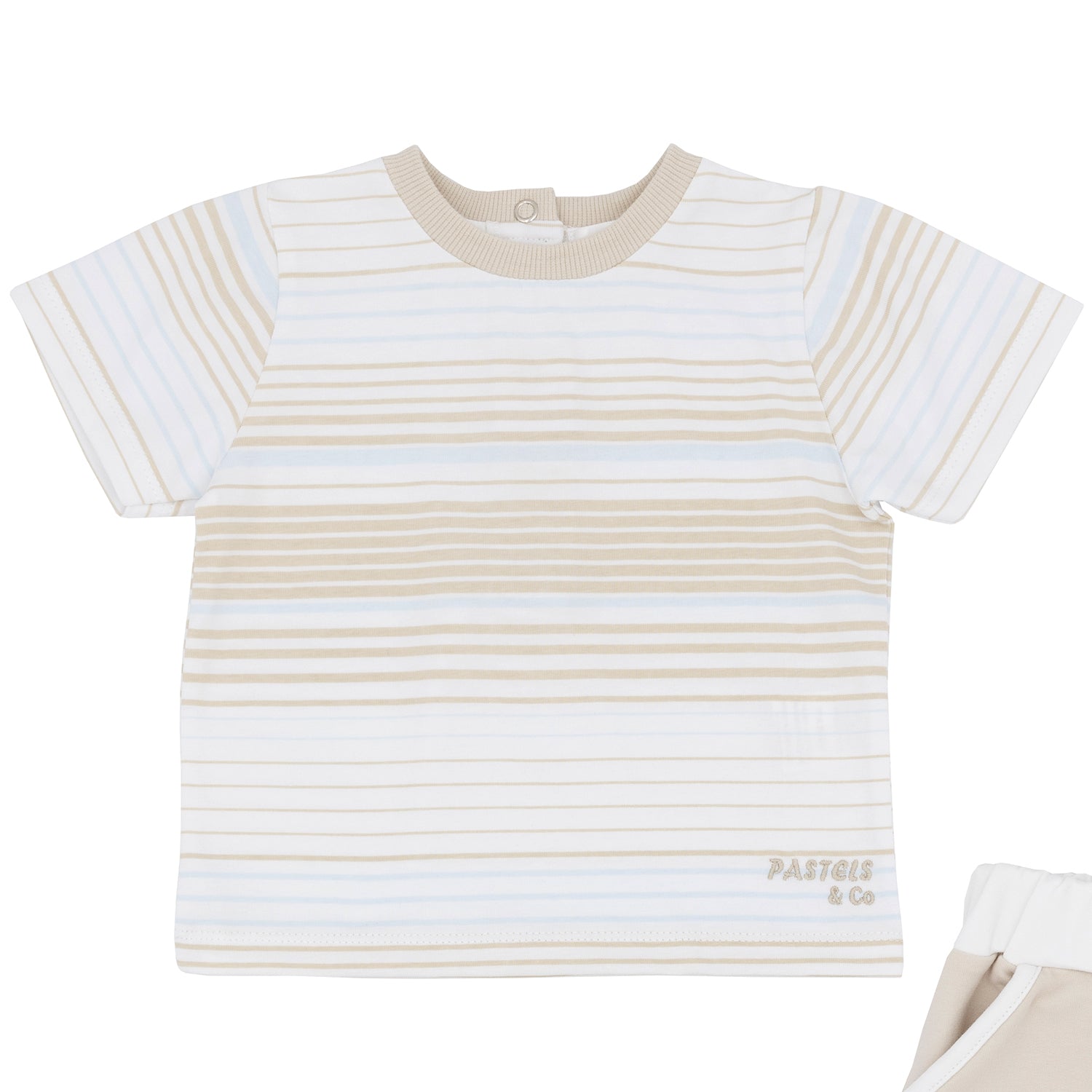 Blue and Beige Stripe Short Set