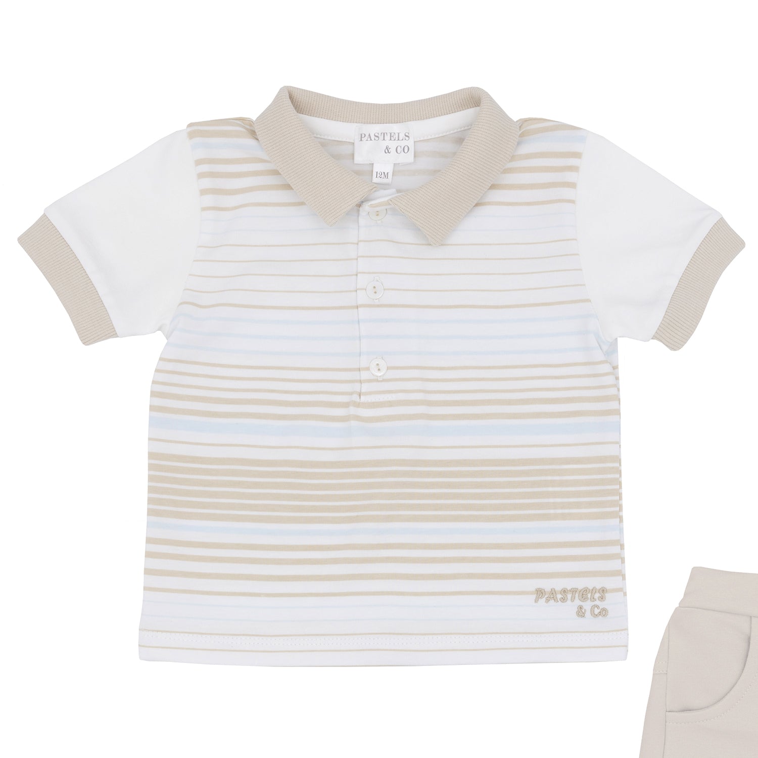 Blue and Beige Polo Short Set