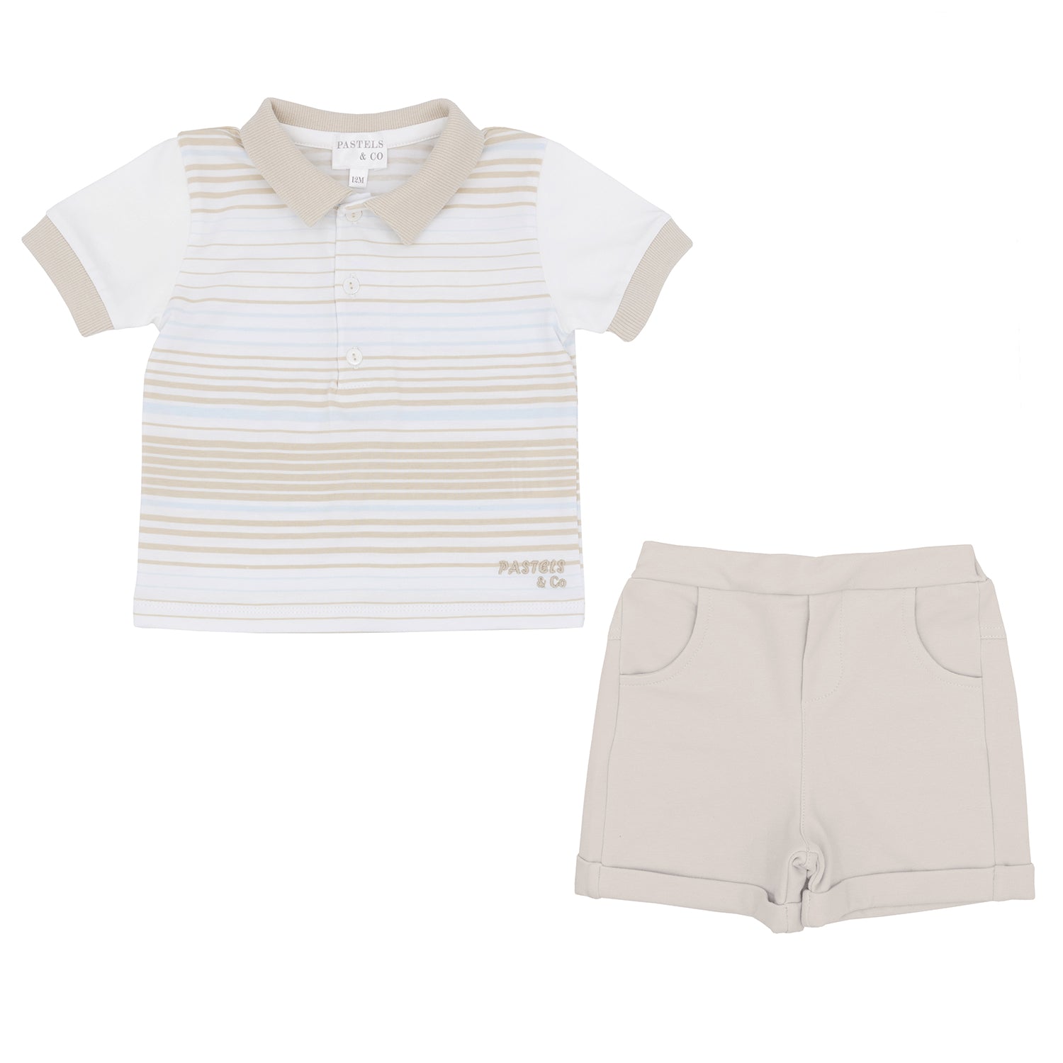 Blue and Beige Polo Short Set