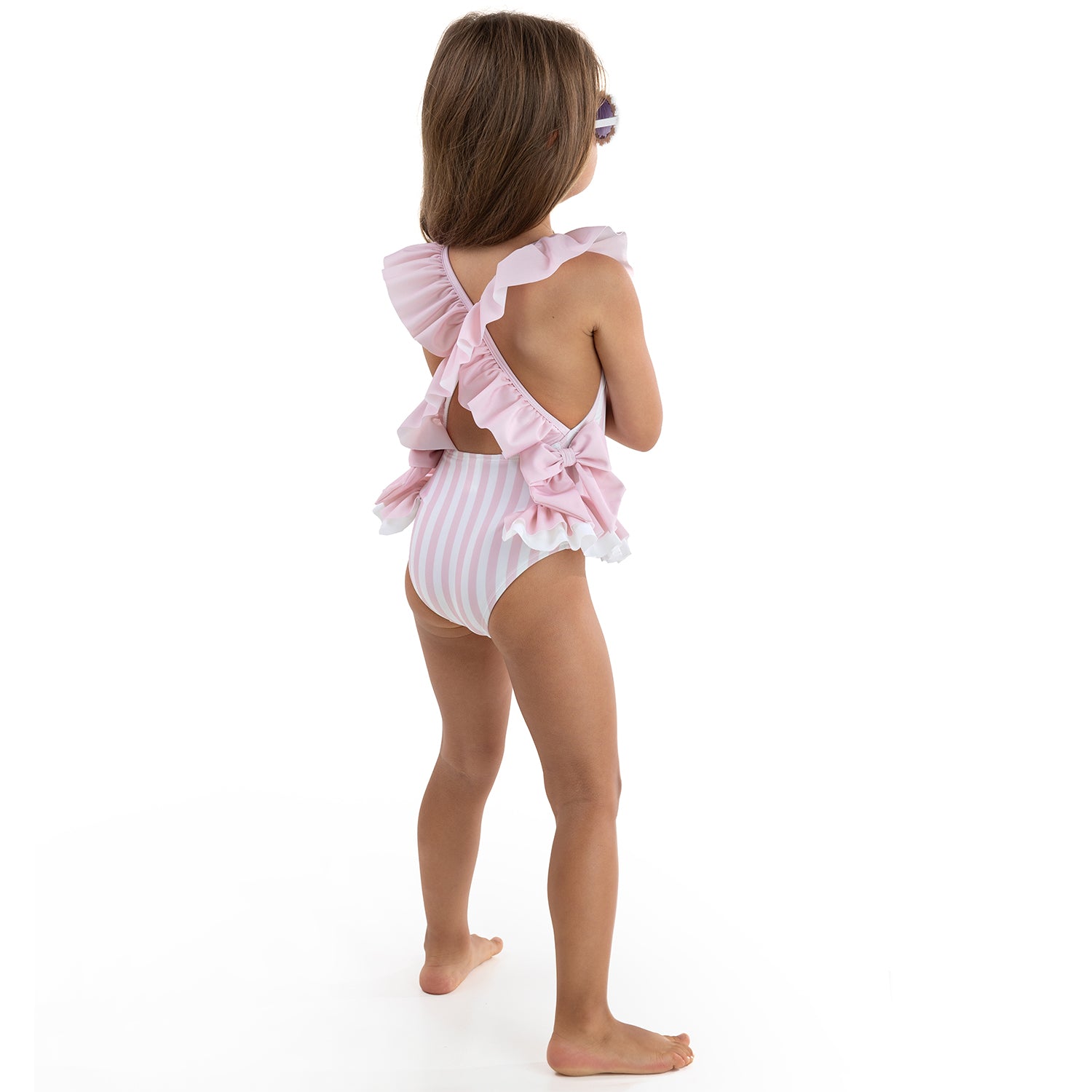 Pink Stripe Frill Neck Swimsuit