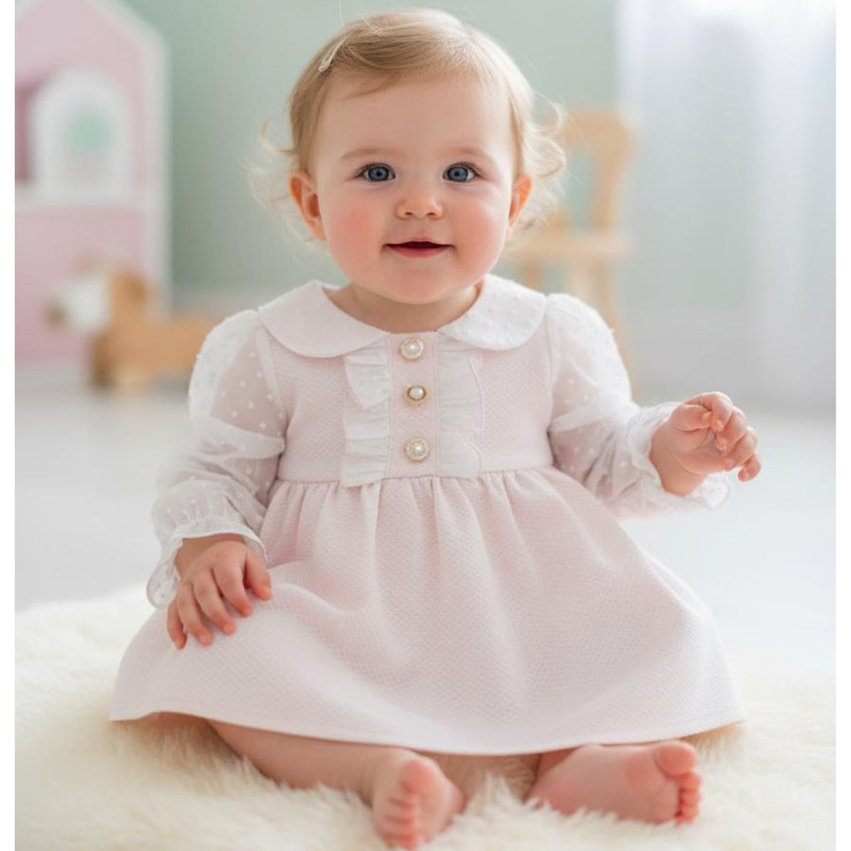 Baby Girls Pink Plumeti Trim Dress