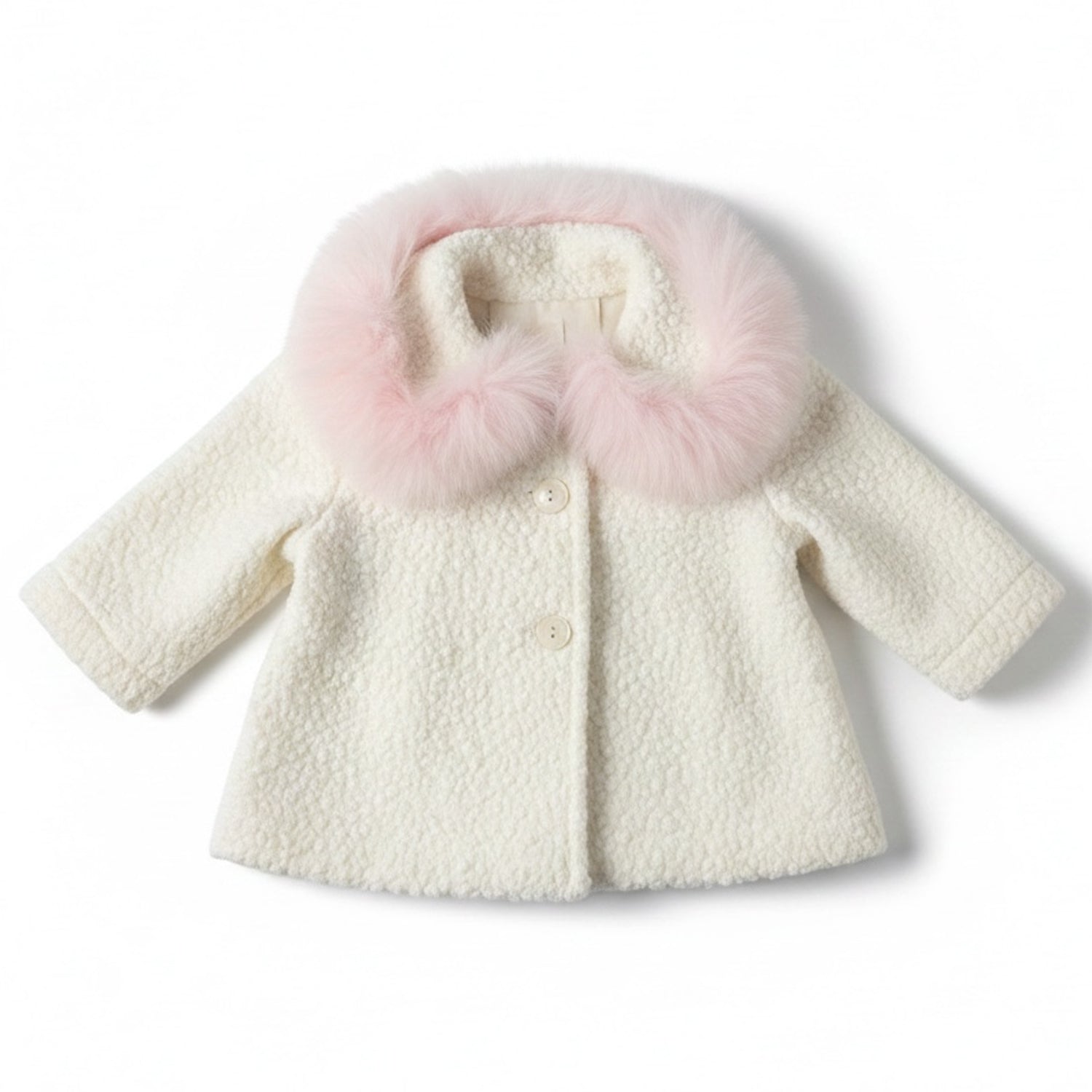 Ivory & Pink Fur Boucle Coat