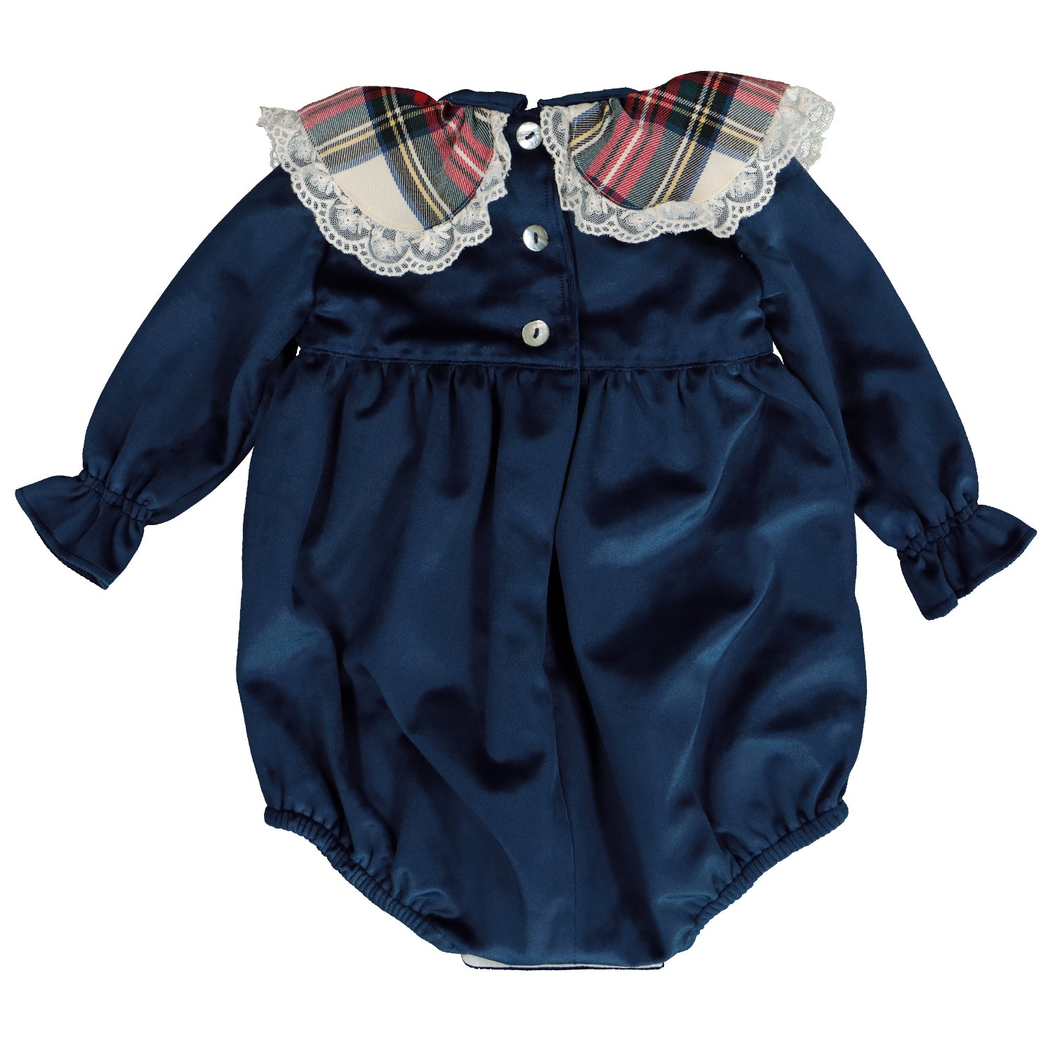 Girls Navy Velvet Romper