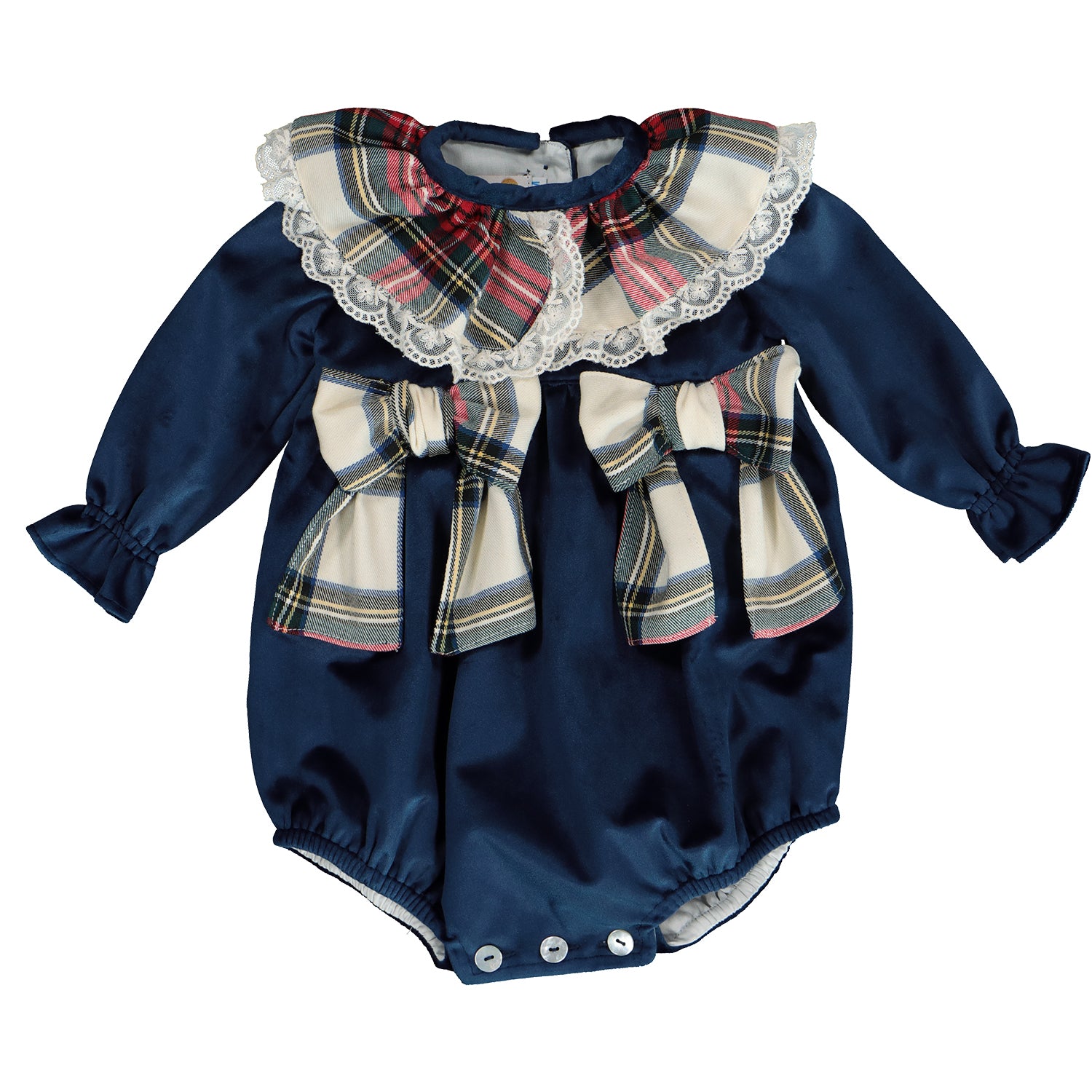 Girls Navy Velvet Romper