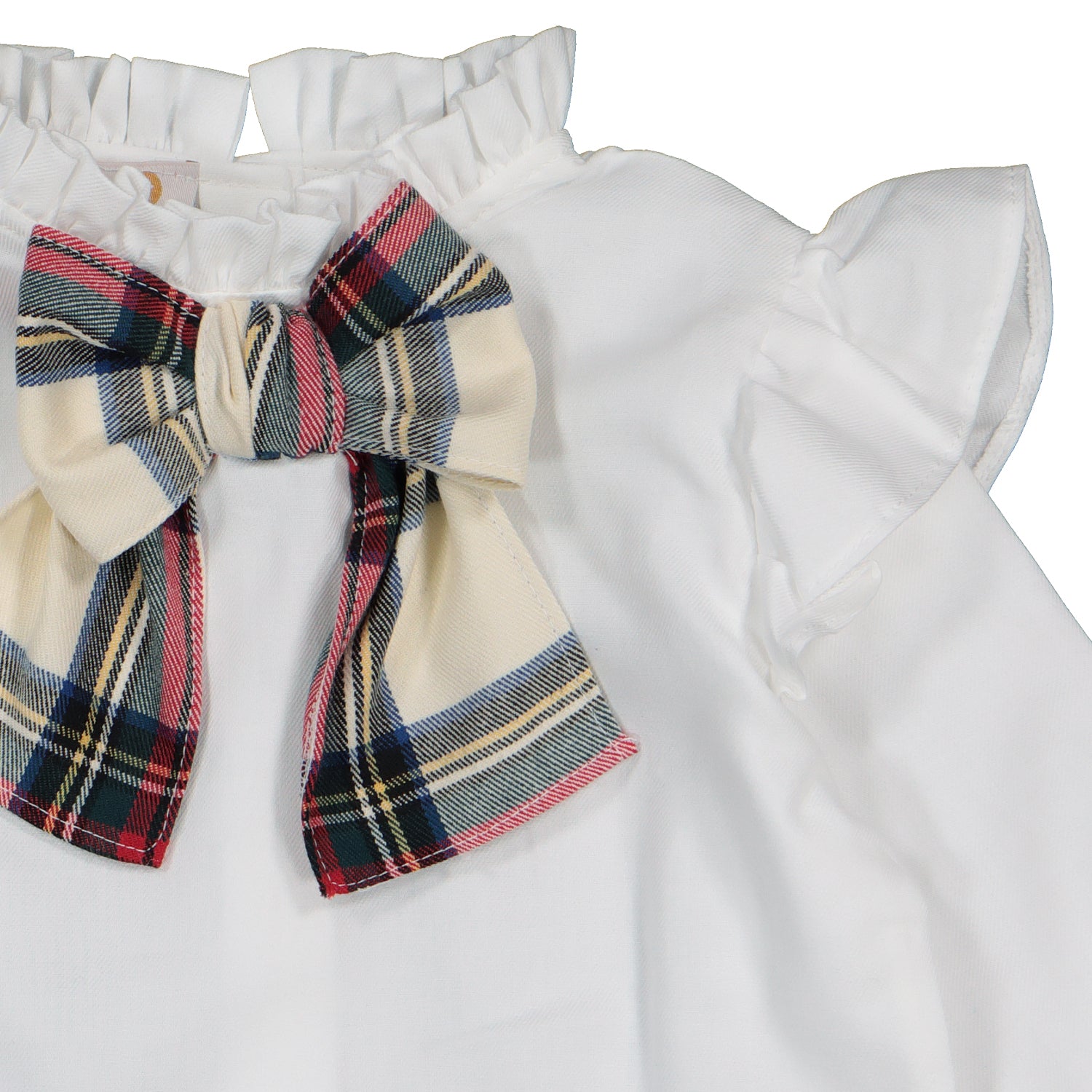 White & Tartan Bow Blouse