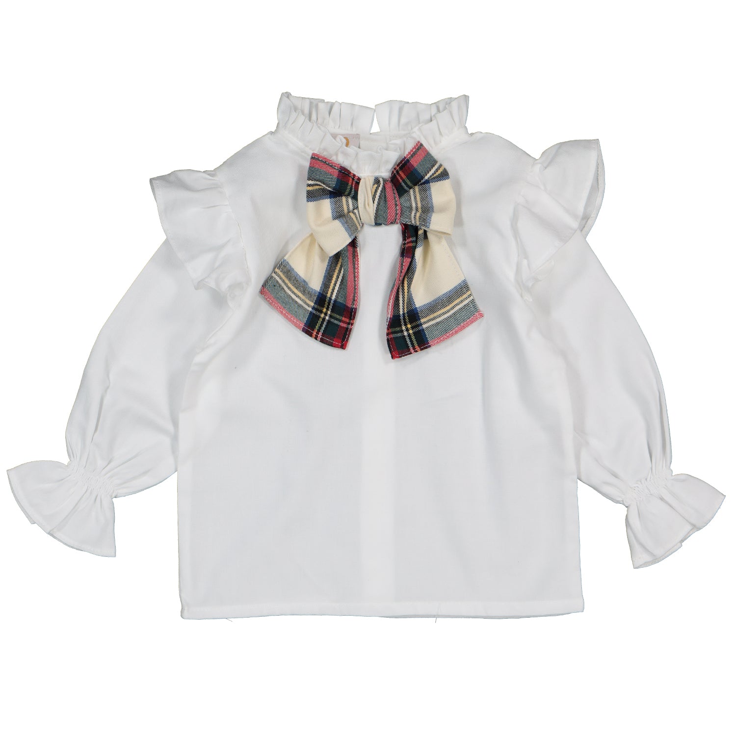 White & Tartan Bow Blouse