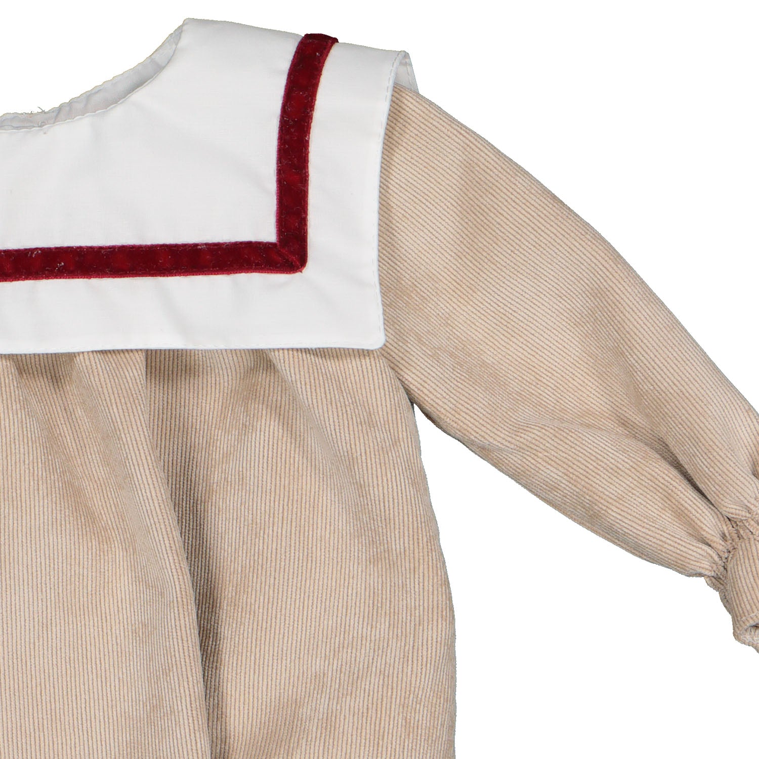 Boys Beige & Red Velvet Romper