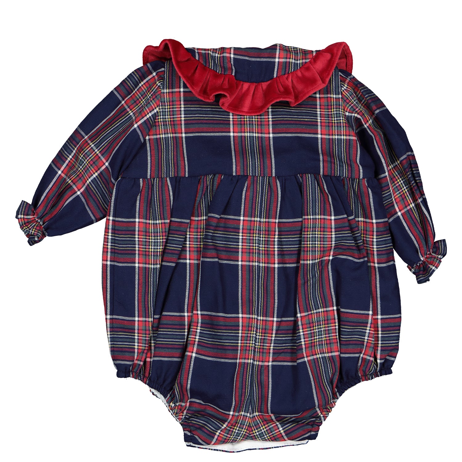 Red Velvet Frill Trim Tartan Romper