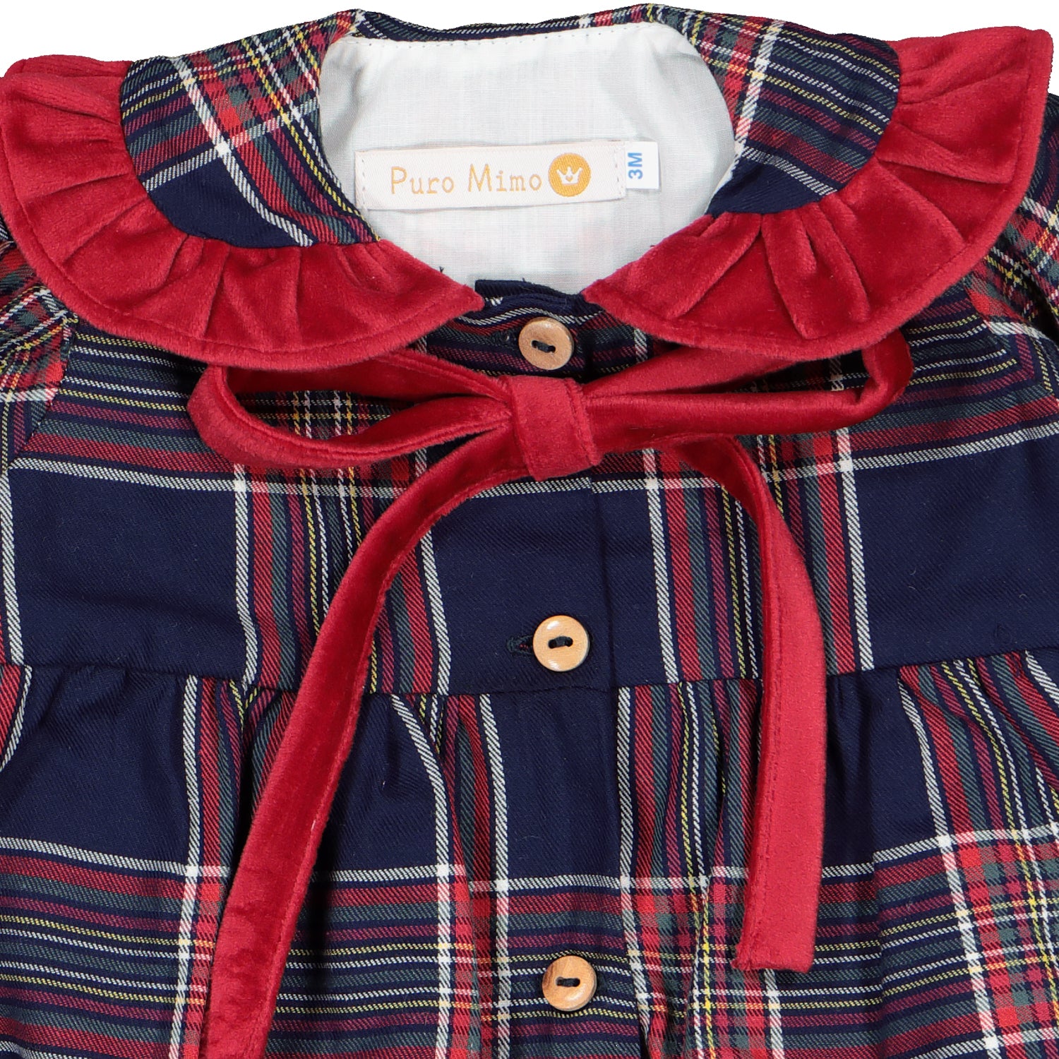 Red Velvet Frill Trim Tartan Romper