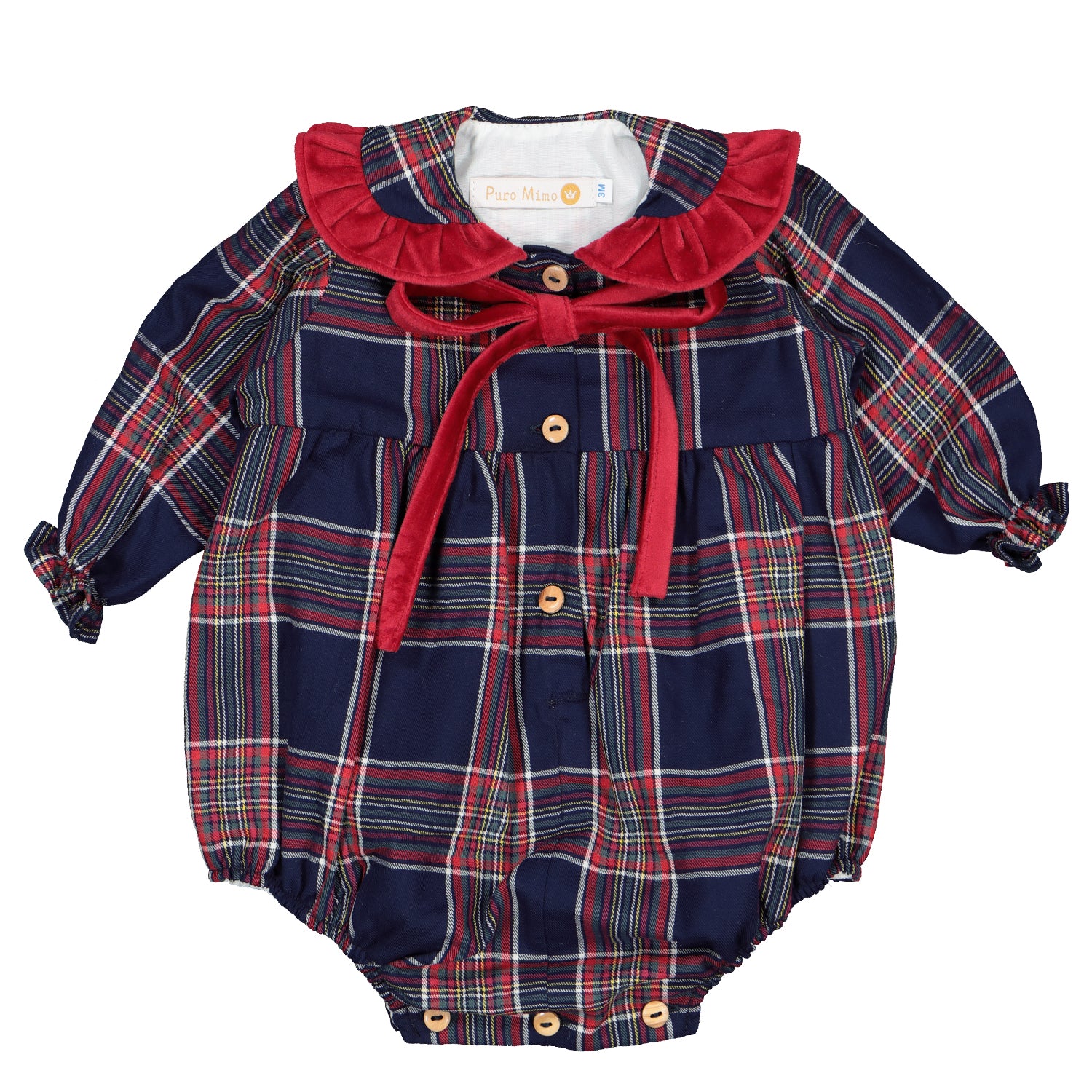 Red Velvet Frill Trim Tartan Romper