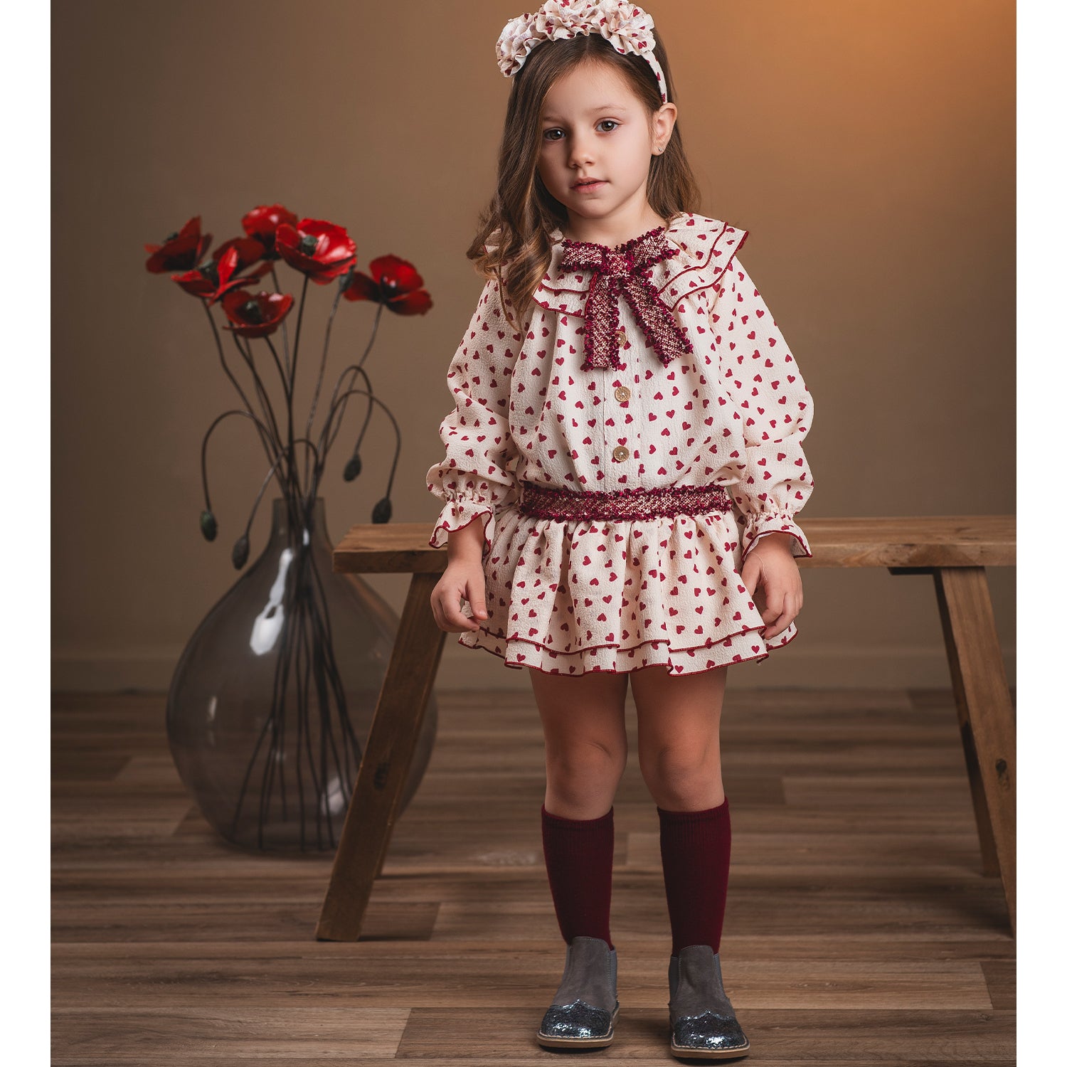 Red Heart Print Bloomer Set