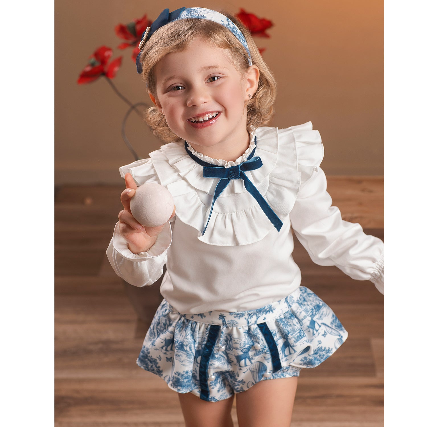 Blue & Ivory Print Bloomer Set