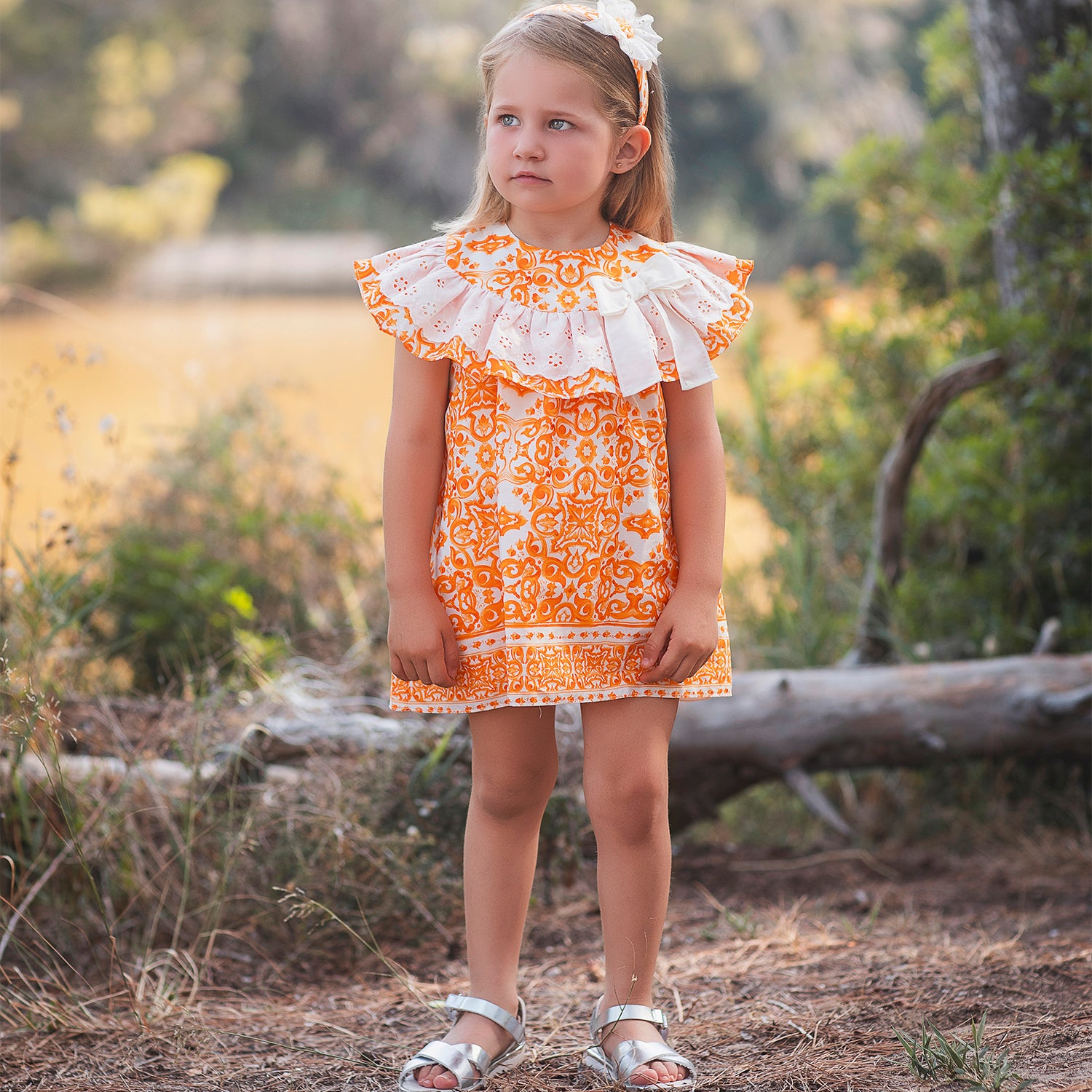 Orange Printed Tile Dress