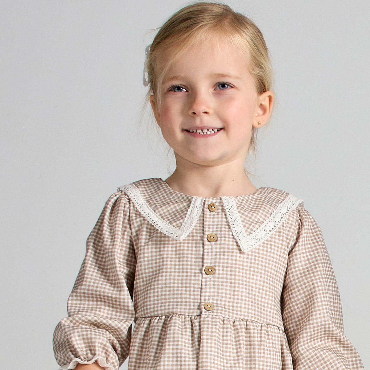 Brown Check Trim Dress