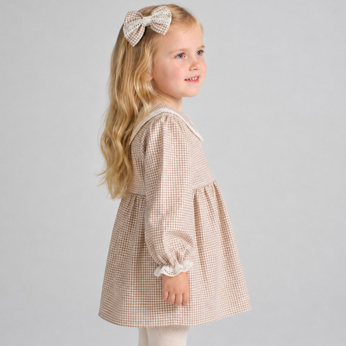 Brown Check Trim Dress