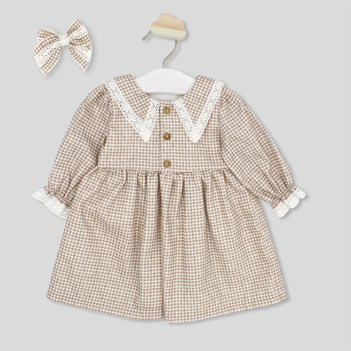 Brown Check Trim Dress