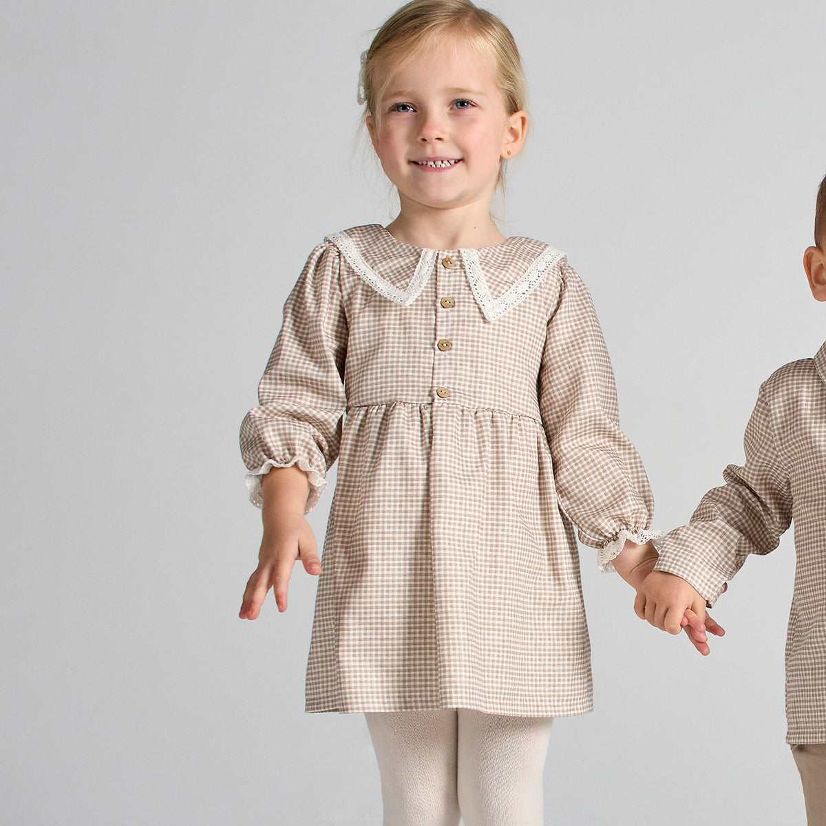 Brown Check Trim Dress