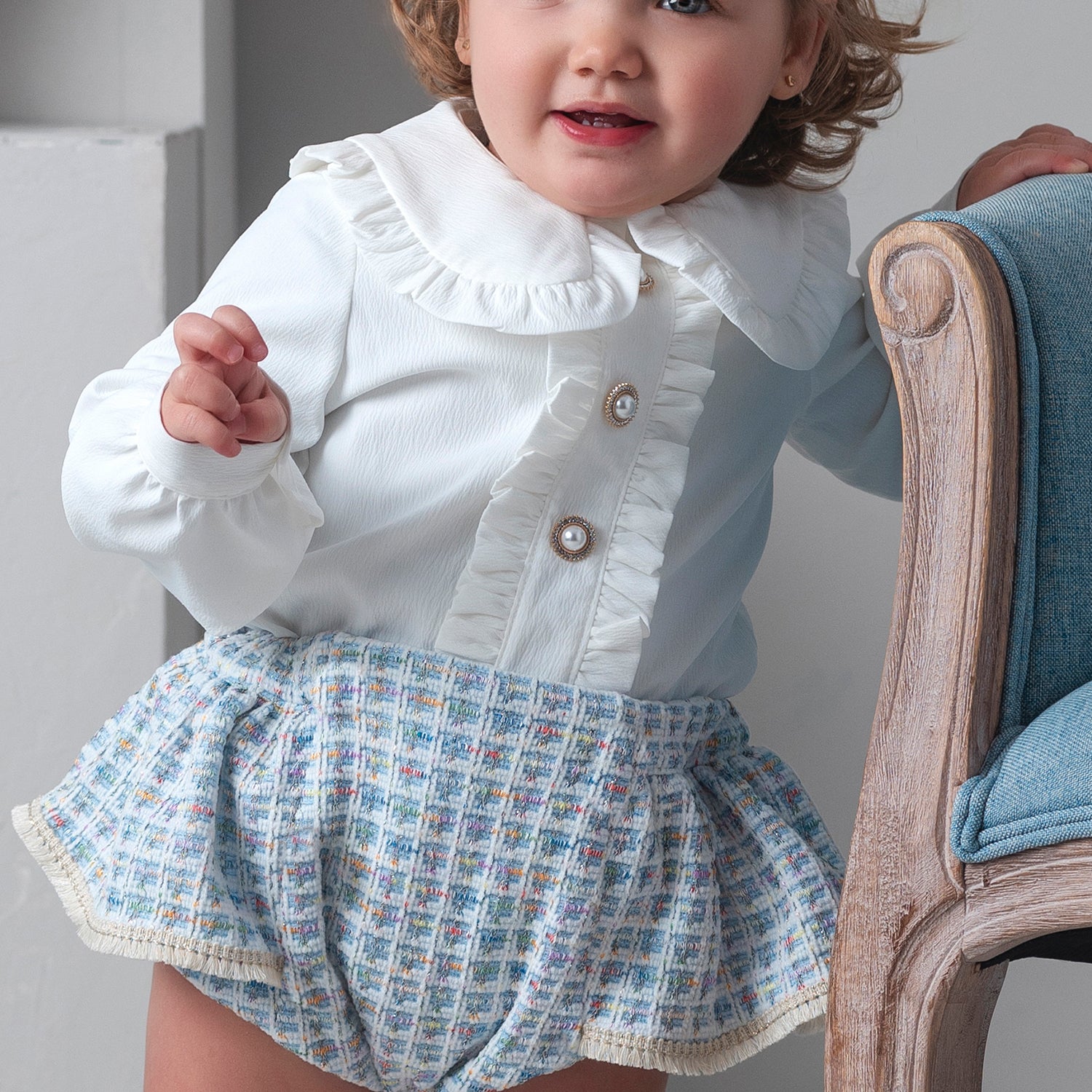 Blue Tweed Bloomer & Blouse