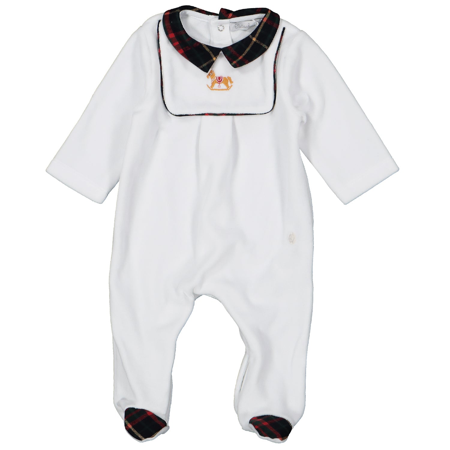 White Velour Rocking Horse Babygrow