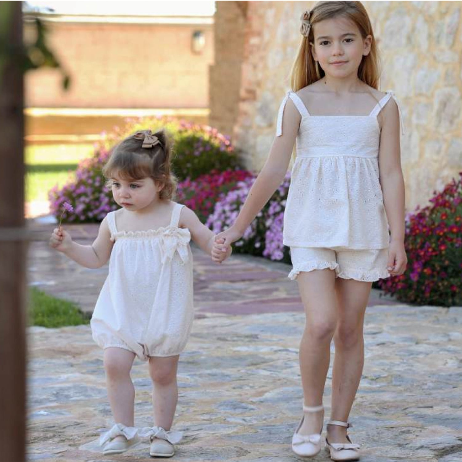 Beige Broderie Anglaise Shorts Set