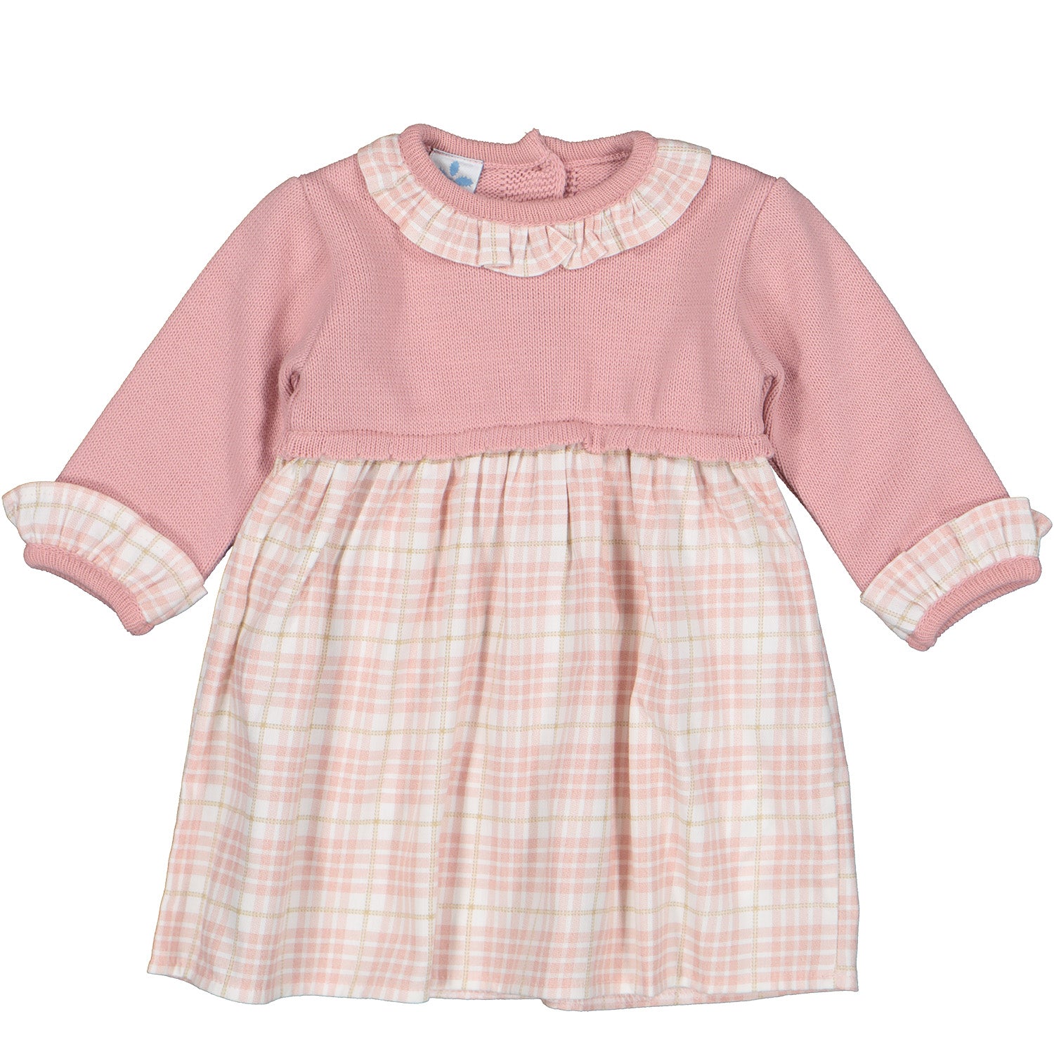 Pink Check Bi Material Dress