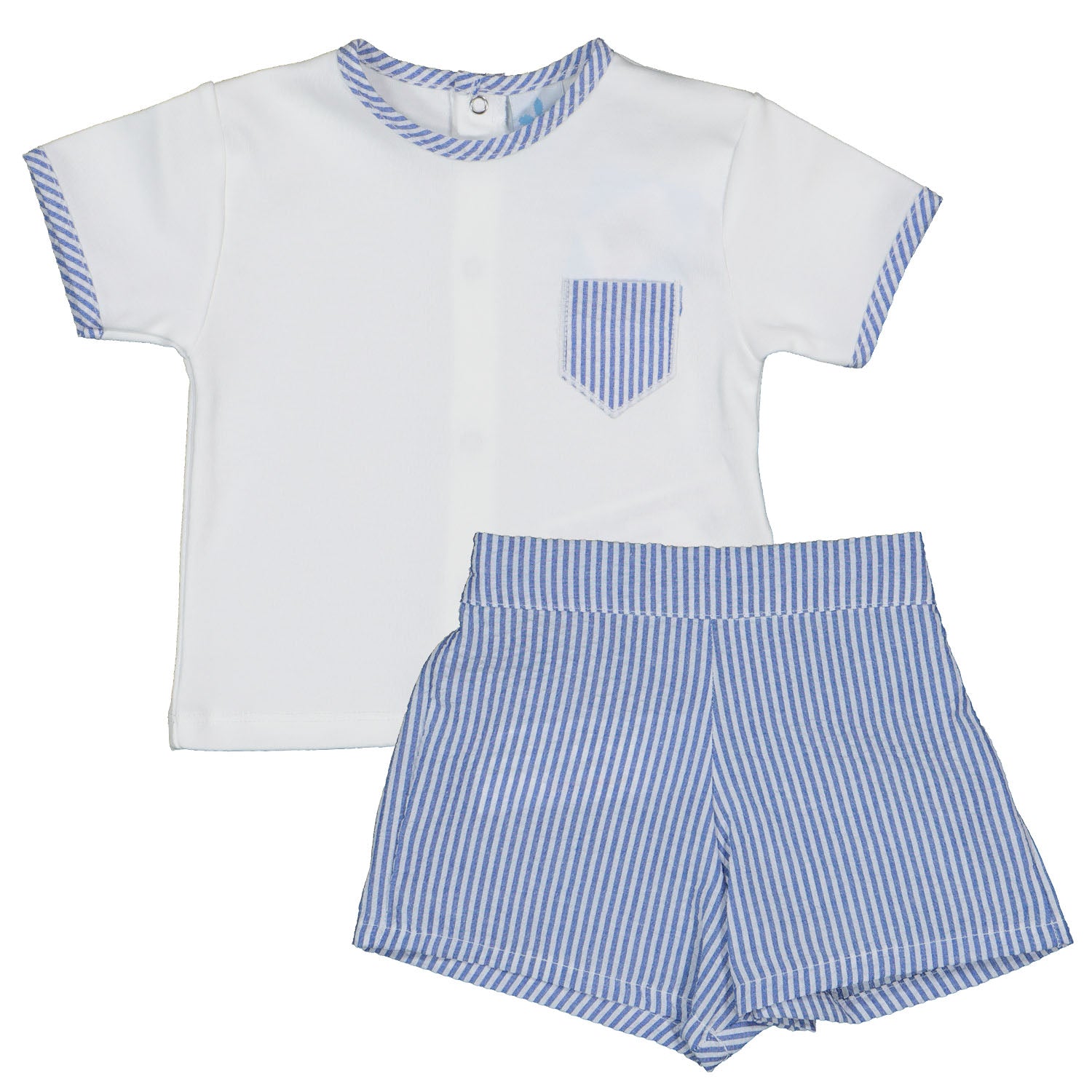 Blue Stripe Trim Short Set