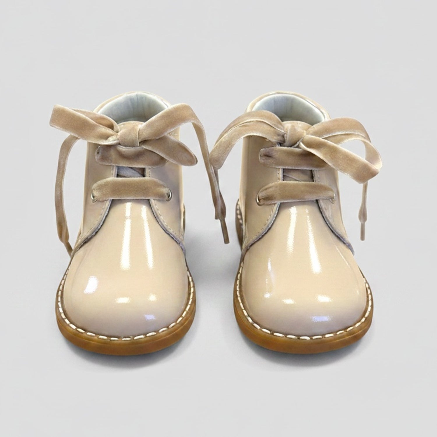 Sand Patent Leather Velvet Lace Ankle Boot