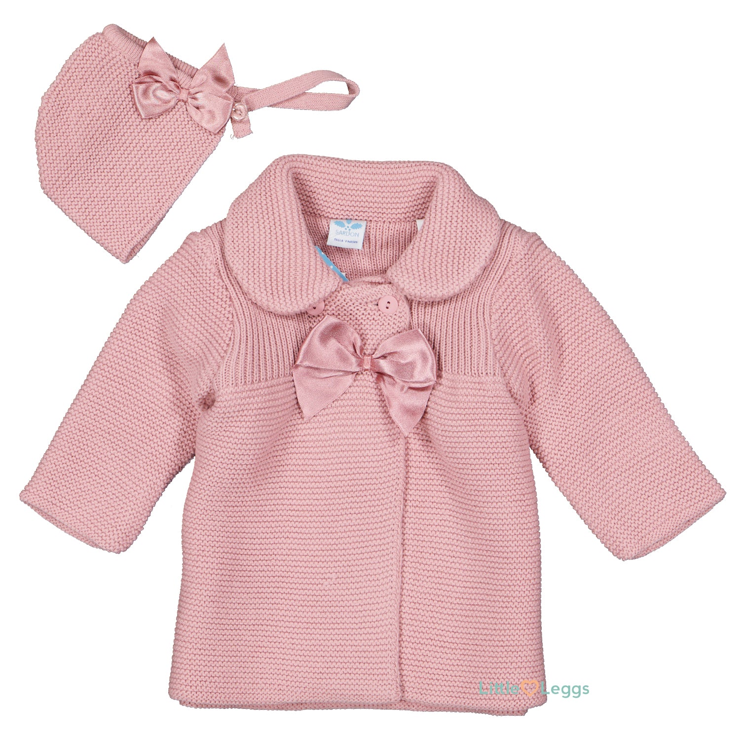 Dusty Pink Knitted Coat and Bonnet Set