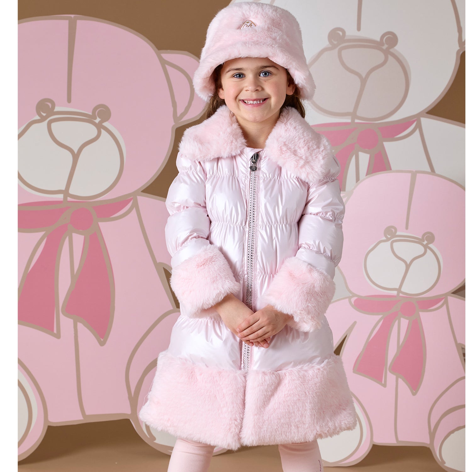 Pink fur trim coat best sale