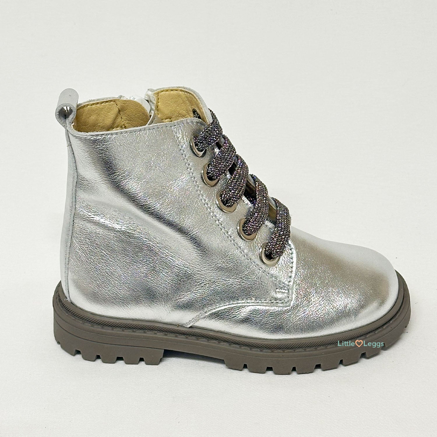 Metallic Silver Leather Chunky Sole Boot