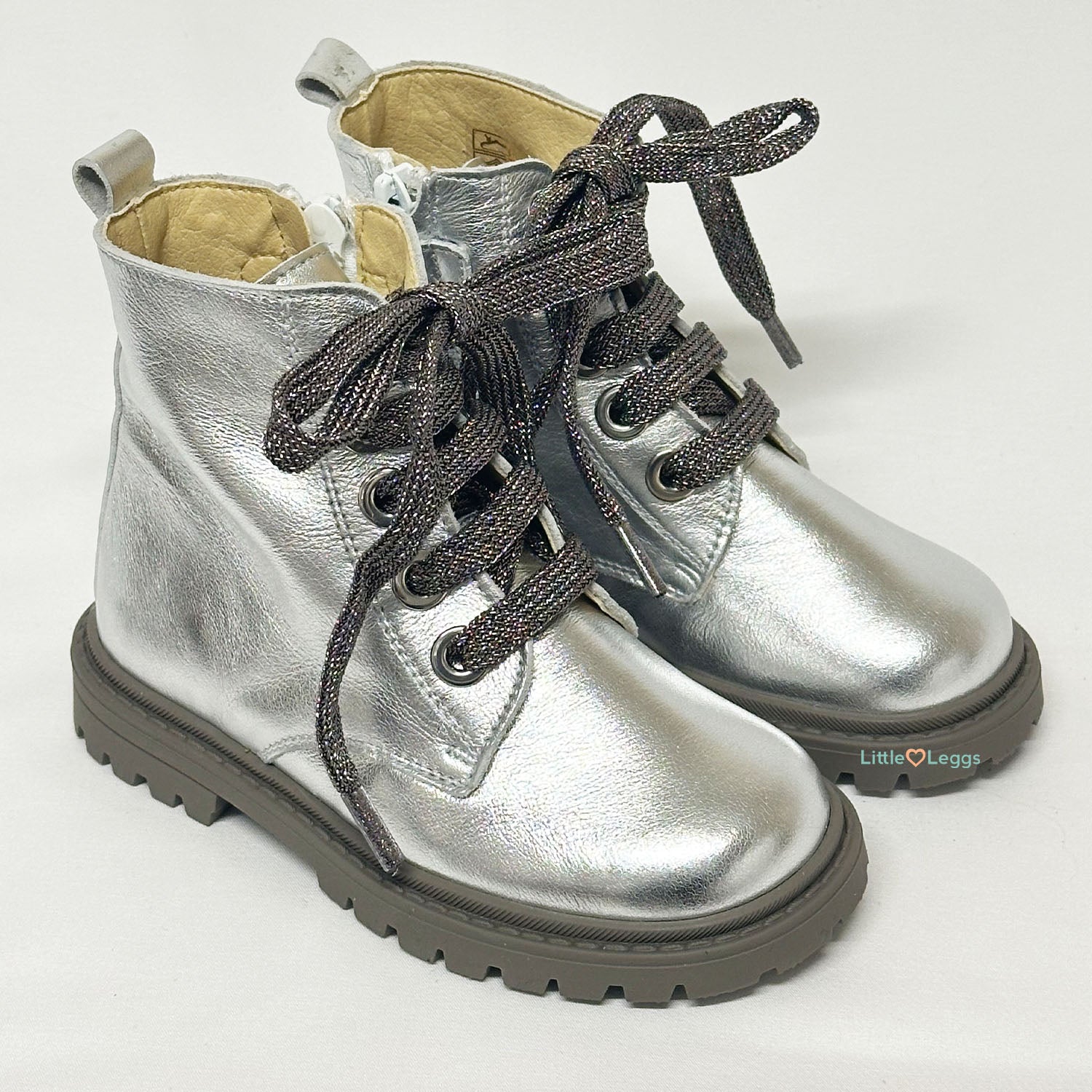 Metallic Silver Leather Chunky Sole Boot