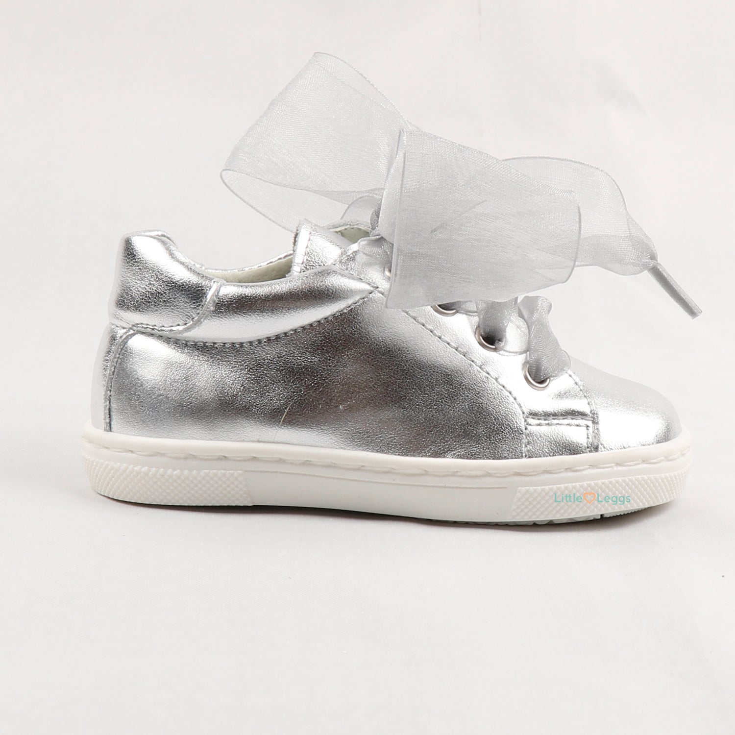 Metallic Silver Leather Tulle Trainer