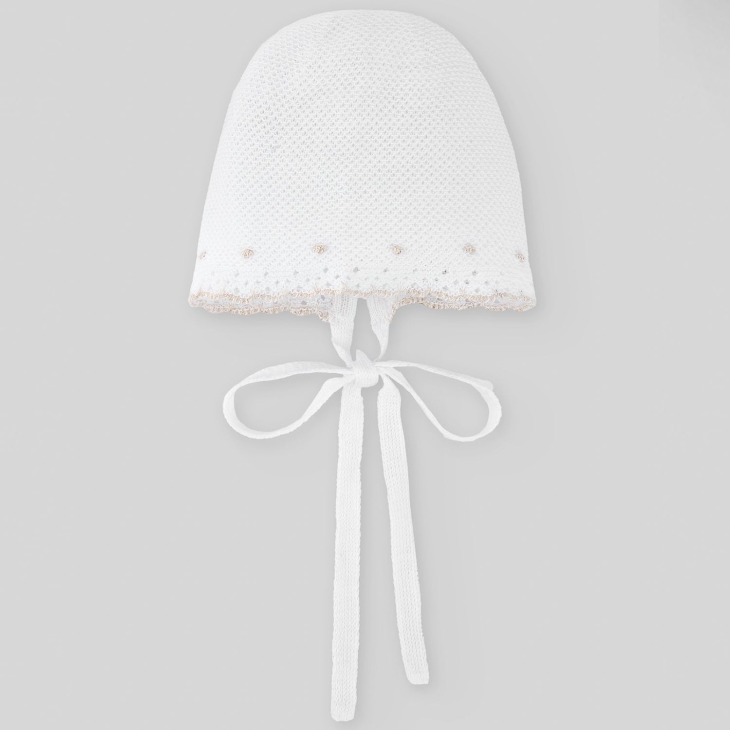 White & Beige Knit Bonnet