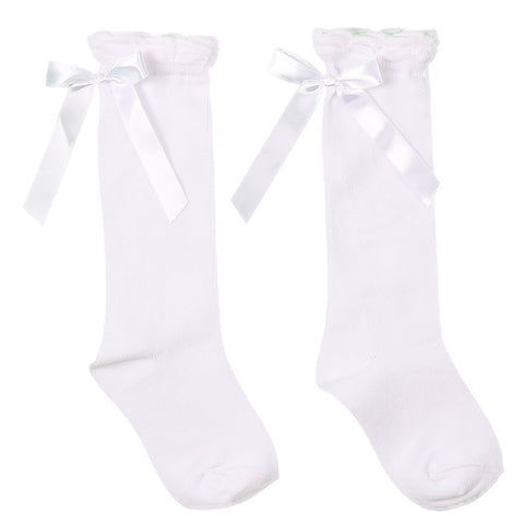 White Ribbon Knee High Socks