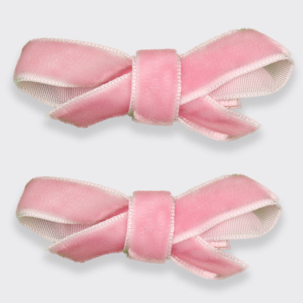 Pink Velvet Pack Of Two 1.5"  Bow Clips