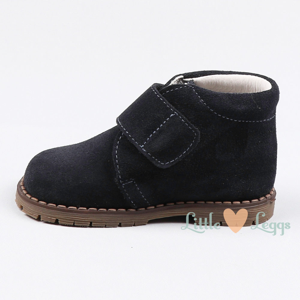 Navy Velcro Suede Boots
