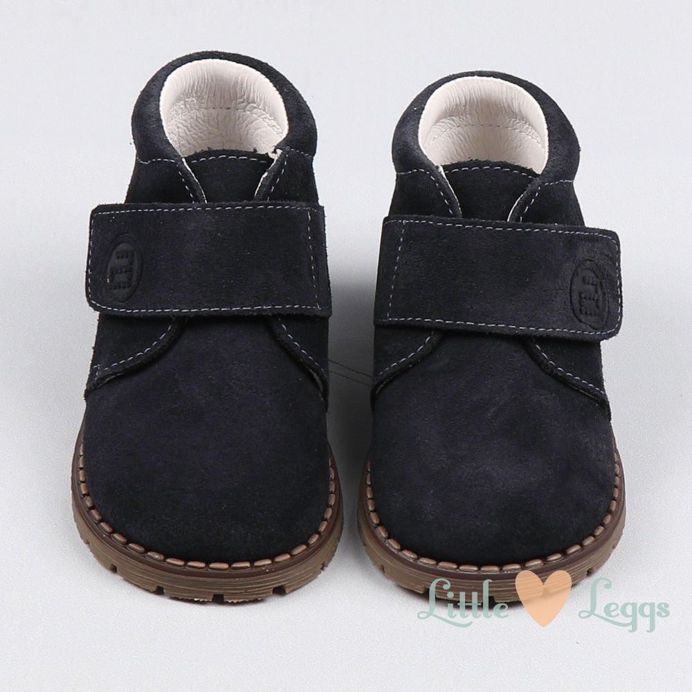 Navy Velcro Suede Boots