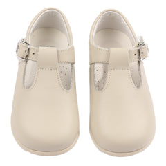 Beige Leather T-bar Shoes