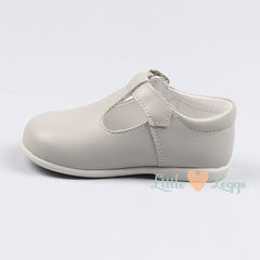 Grey Leather T-bar Shoes