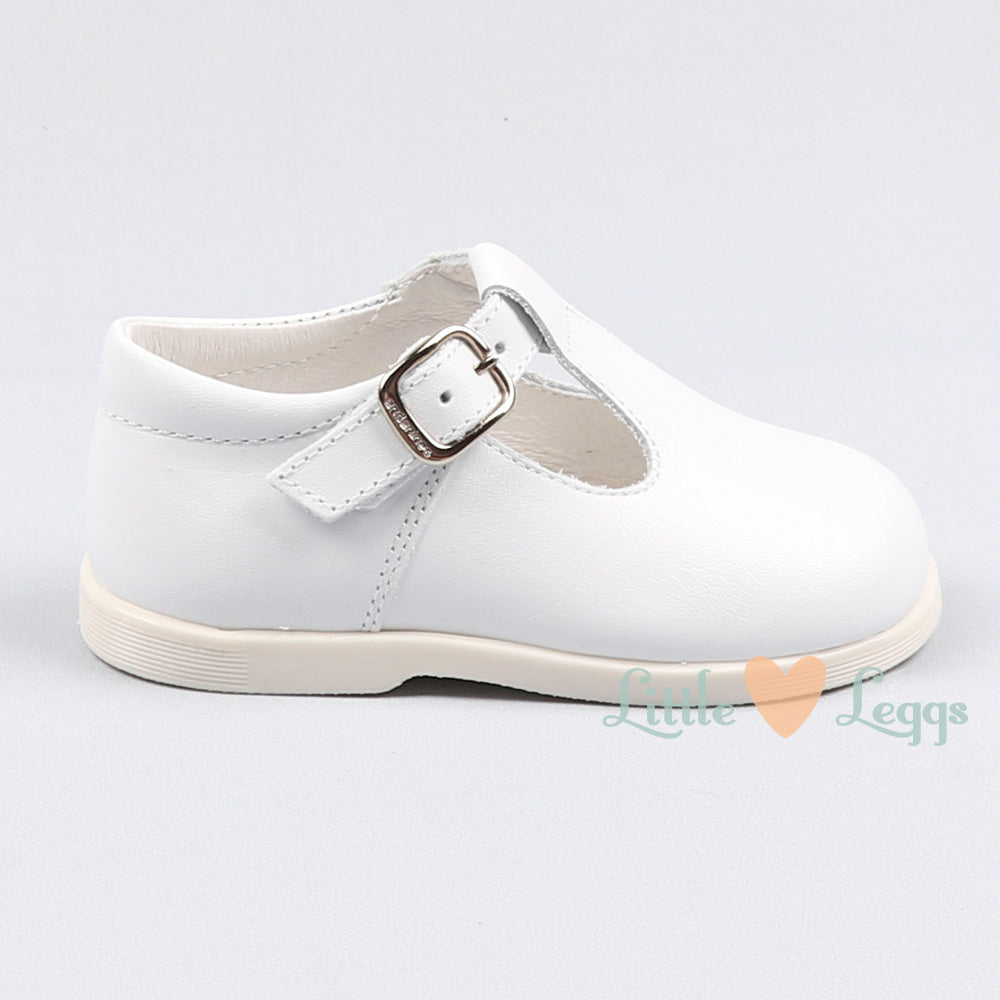 White Leather T-Bar Shoes