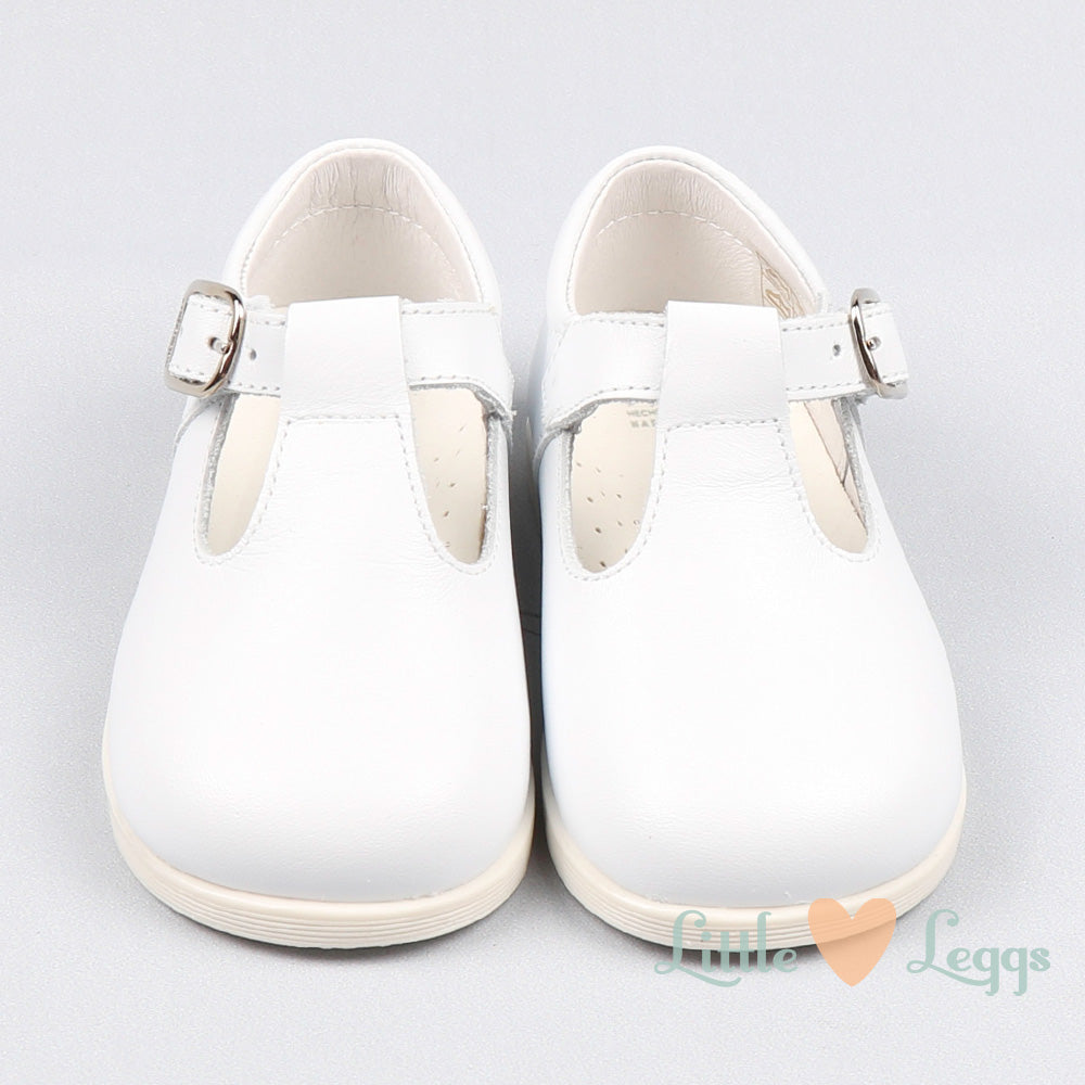 White Leather T-Bar Shoes