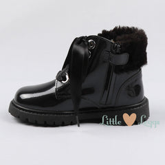 Black Fur Trim Ankle Boot