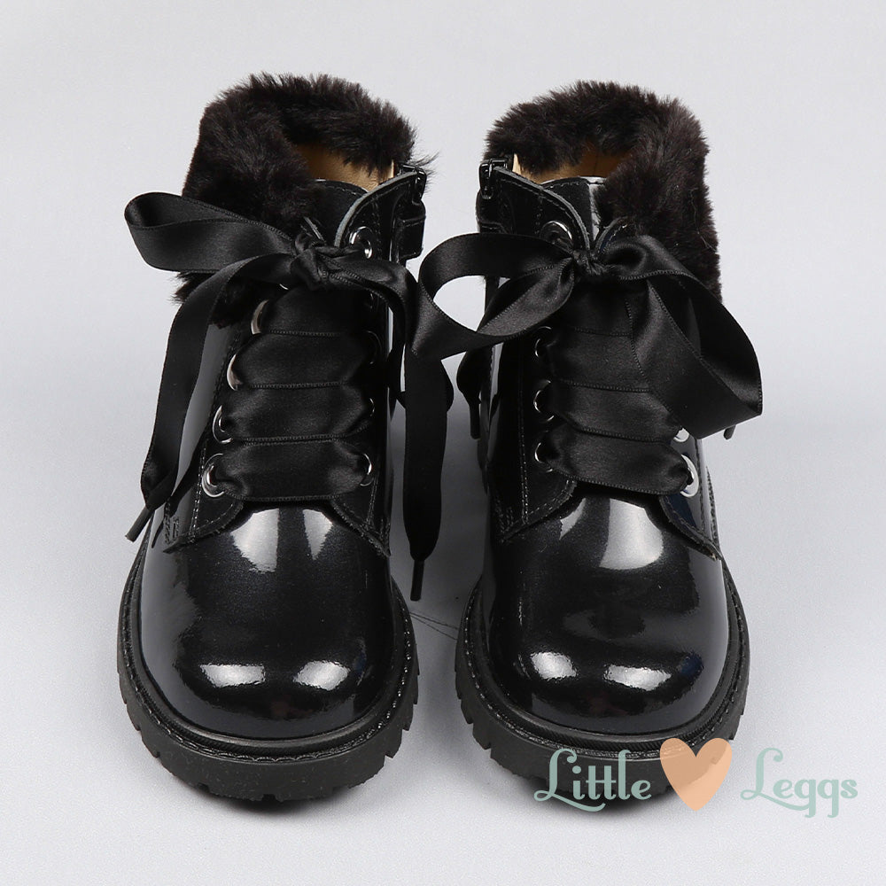 Black Fur Trim Ankle Boot